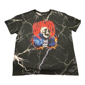BoohooMAN Shirt Mens 2XL Huncho Skull Lightning Flame Graphic Tee XXL Hip Hop